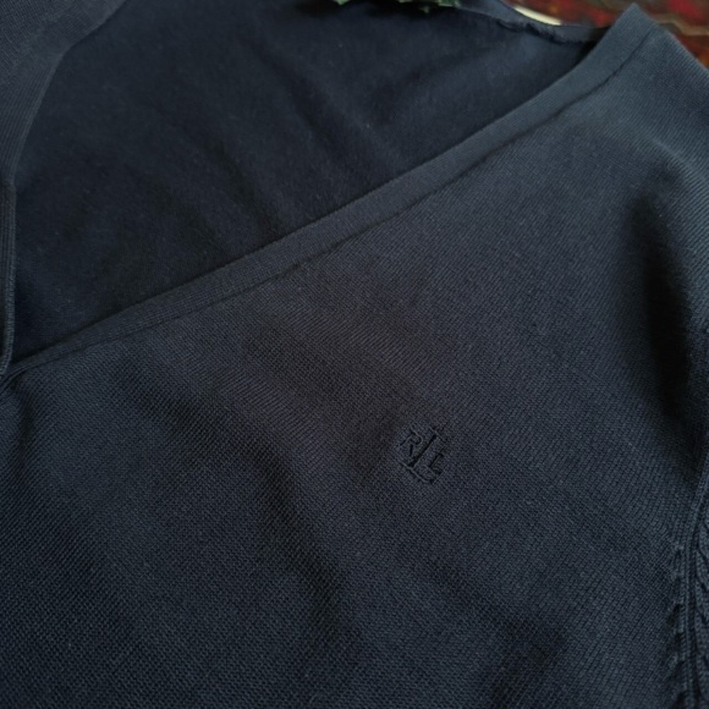 Lauren Ralph Lauren Navy Cardigan L Silk Y2K Preppy Luxury Clean Girl Academia - Picture 8 of 8